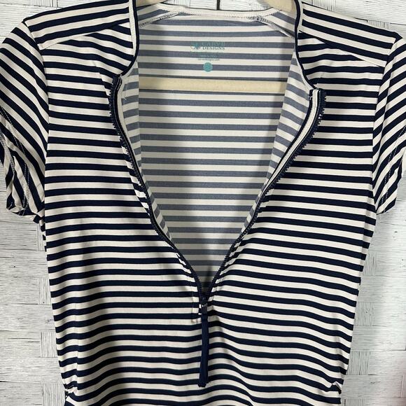 Carve Designs women’s athletic top 3/4 zip drawstring side roosted nautical - Picture 3 of 8